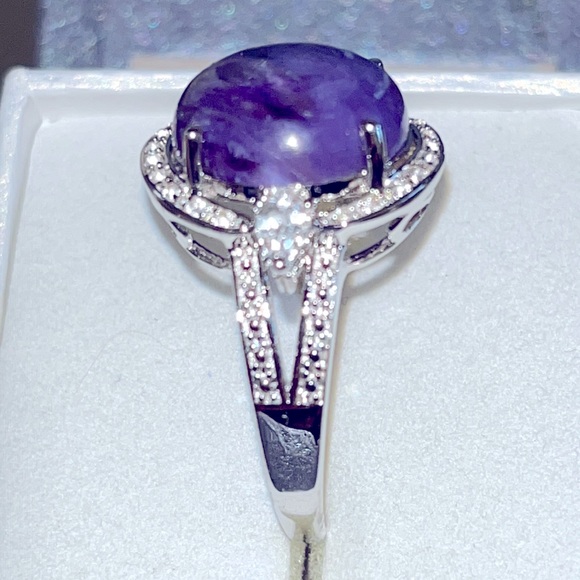 Siberian Charoite and White Topaz Ring - Picture 3 of 5